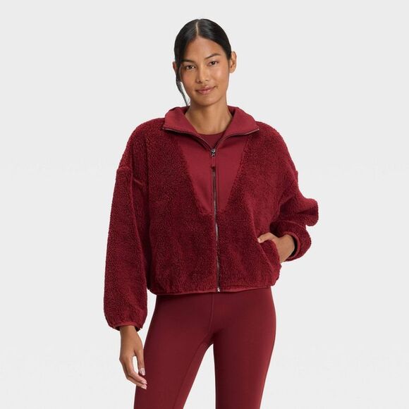 All In Motion - Women's High Pile & Ribbed Mix Jacket - All In Mot Maroon - Picture 1 of 4